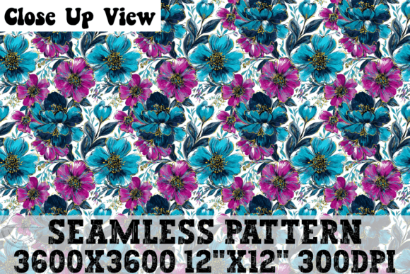 Blue Purple Floral Seamless Pattern