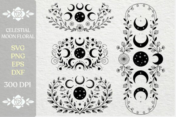 Celestial Moon Floral SVG PNG Bundle