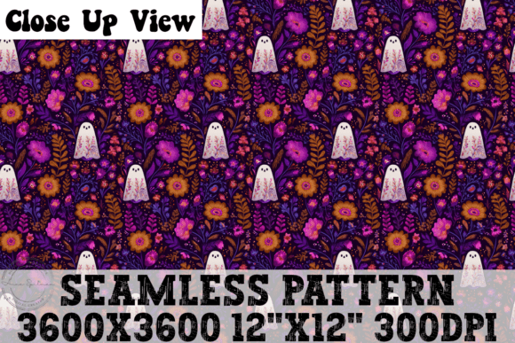 Floral Halloween Ghosts Seamless Pattern