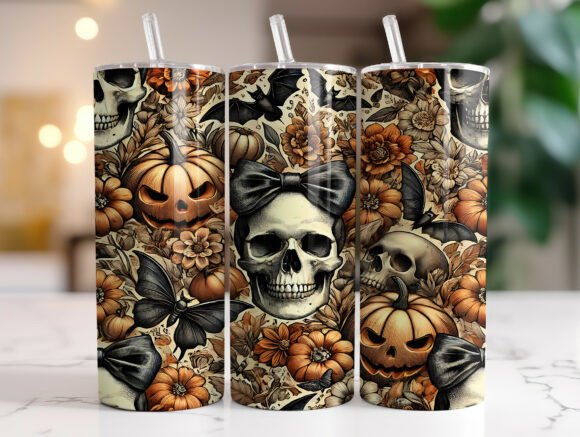 Floral Halloween Skeleton Tumbler Wrap