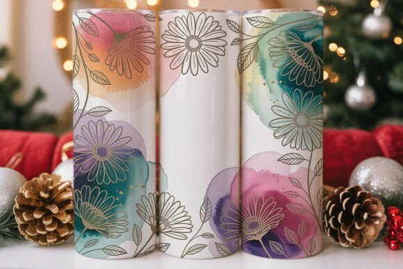 Gold Floral Watercolor 20oz Tumbler Wrap