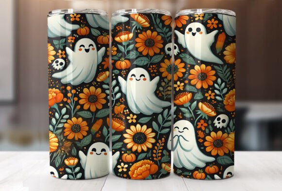 Halloween Floral Cute Ghost Tumbler Wrap