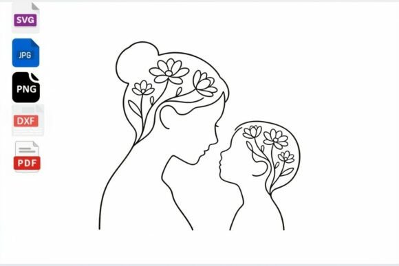 Mother and Child Line Art Floral SVG
