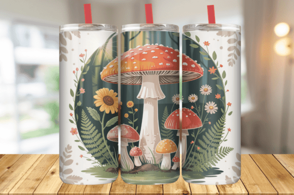 Mushroom Floral Tumbler Wraps 20oz Png