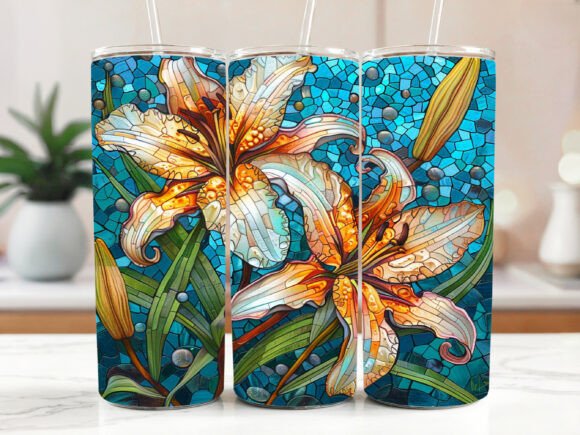 Purple Floral Lily Tumbler Wrap PNG