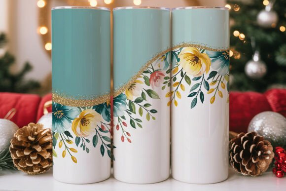 Teal Watercolor Floral 20oz Tumbler Wrap