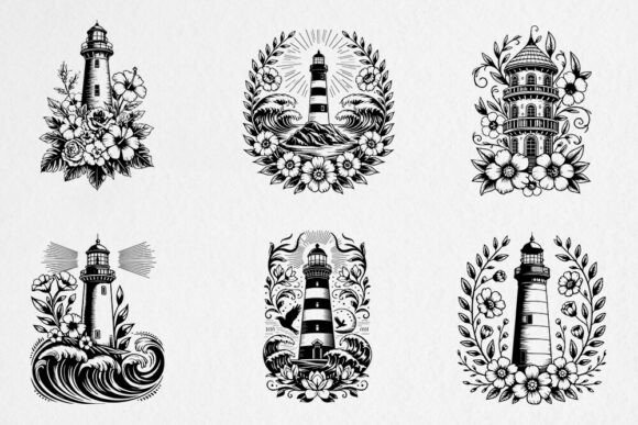 Vintage Lighthouse Floral SVG Bundle